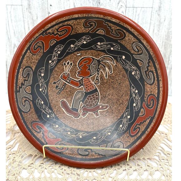 Vintage Handmade Peruvian Terracotta Bowl Decor Mayan Aztec Art - Picture 2 of 6